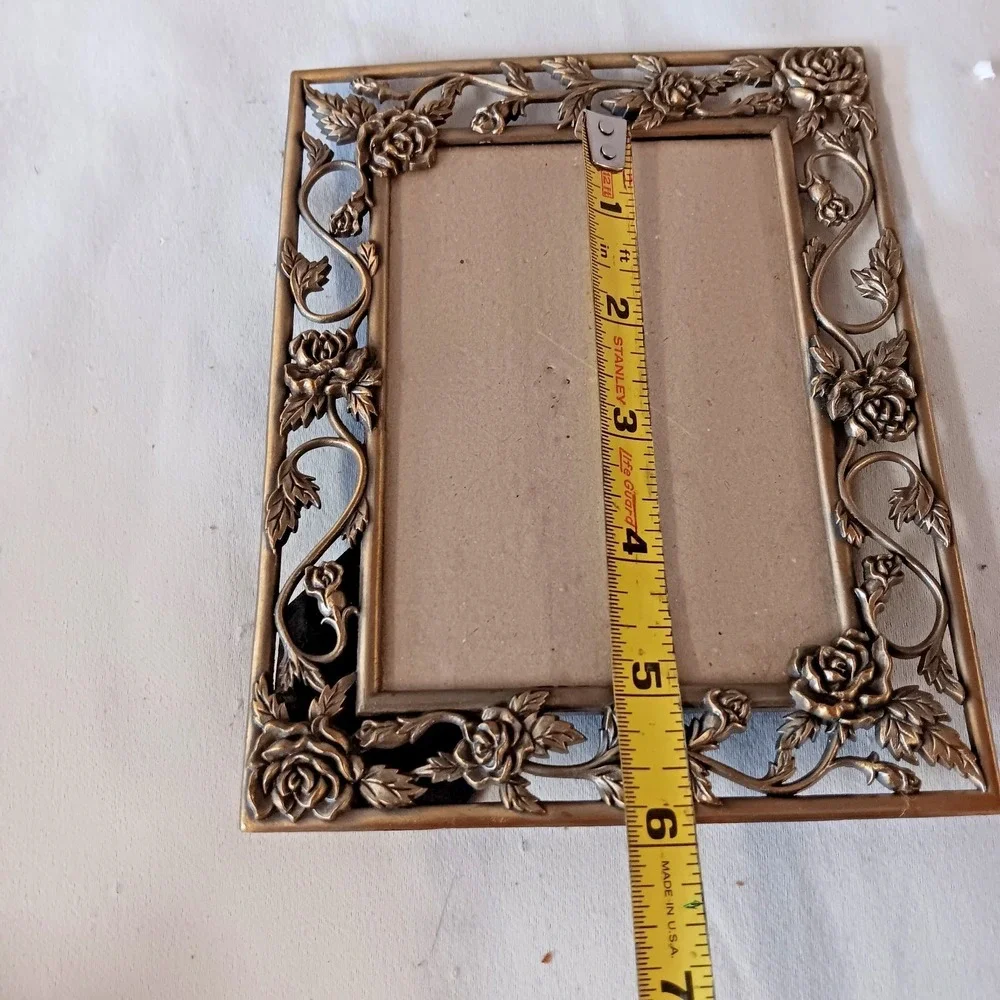 Vintage Ornate Brass Tone Metal Rose‎ Floral Picture Frame 3.5x5  Cottagecore